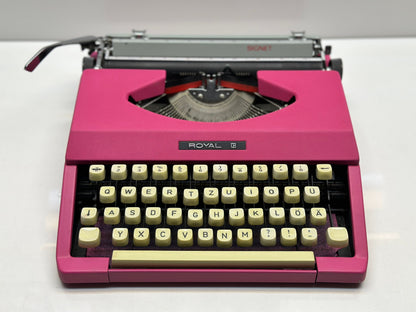 Royal B Typewriter - Antique Typewriter - The Best Typewriter - Working Typewriter, Vibrant Fuchsia Design, and Complete Set with Black Bag