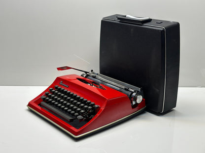 Adler Contessa Deluxe Typewriter - Red Body, QWERTZ Option, Refurbished with Black Bag, Antique Typewriter