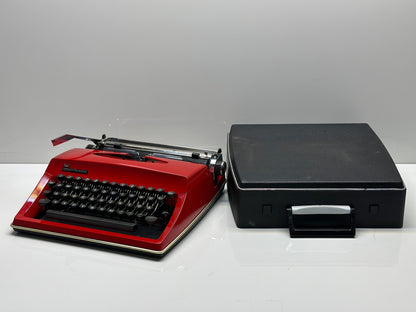 Adler Contessa Deluxe Typewriter - Red Body, QWERTZ Option, Refurbished with Black Bag, Antique Typewriter