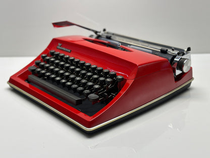 Adler Contessa Deluxe Typewriter - Red Body, QWERTZ Option, Refurbished with Black Bag, Antique Typewriter