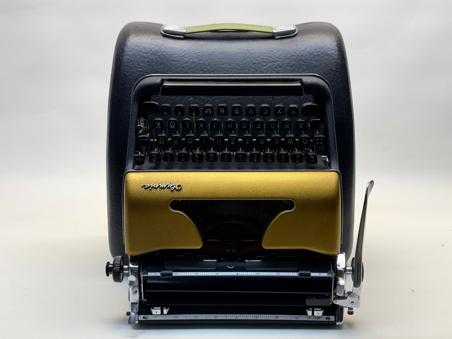 Rare! 1950's Olympia SM3 Typewriter - Black with Gold Cover, Professionally Painted Matte Black Bag Included - Antique Typewriter