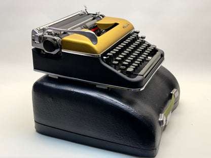 Rare! 1950's Olympia SM3 Typewriter - Black with Gold Cover, Professionally Painted Matte Black Bag Included - Antique Typewriter