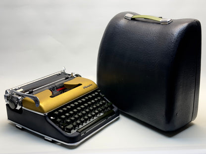 Rare! 1950's Olympia SM3 Typewriter - Black with Gold Cover, Professionally Painted Matte Black Bag Included - Antique Typewriter