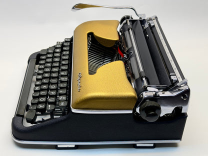 Rare! 1950's Olympia SM3 Typewriter - Black with Gold Cover, Professionally Painted Matte Black Bag Included - Antique Typewriter