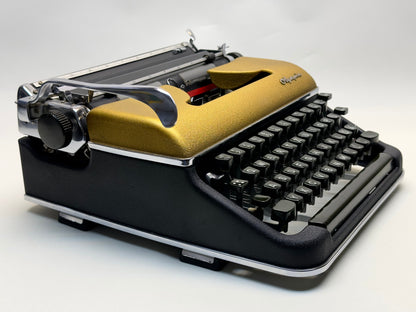 Rare! 1950's Olympia SM3 Typewriter - Black with Gold Cover, Professionally Painted Matte Black Bag Included - Antique Typewriter