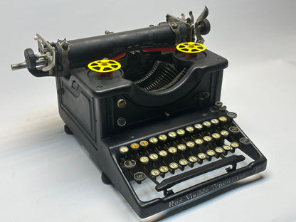 Rex Visible Typewriter - Classic Black with Striking Yellow Ribbon Covers, AZERTY Layout, Glass Keyboard