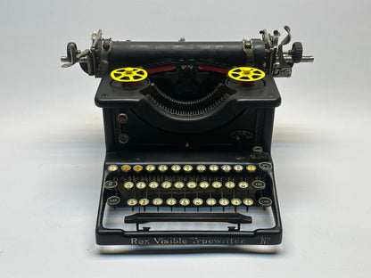 Rex Visible Typewriter - Classic Black with Striking Yellow Ribbon Covers, AZERTY Layout, Glass Keyboard