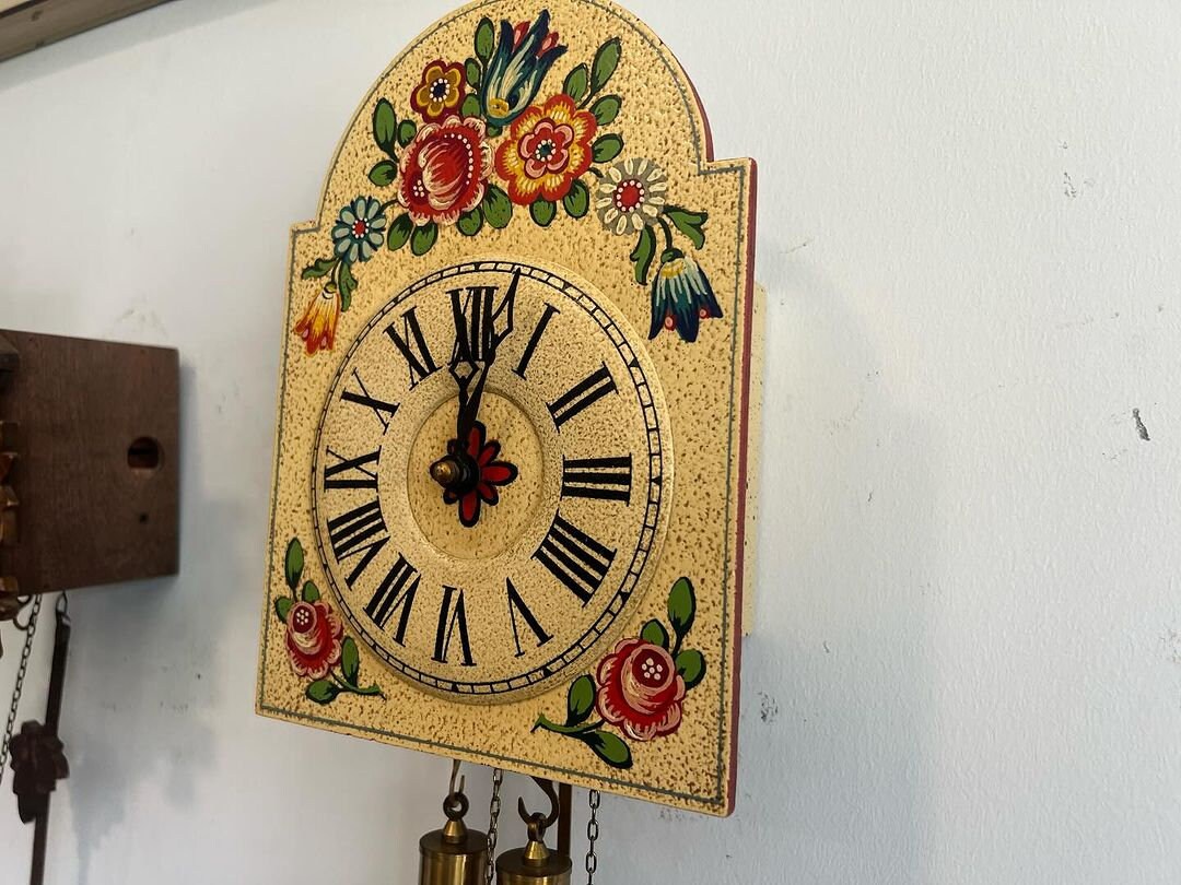 Collectible Antique Hermle Mini Wall Clock with Floral Design in Perfect Condition