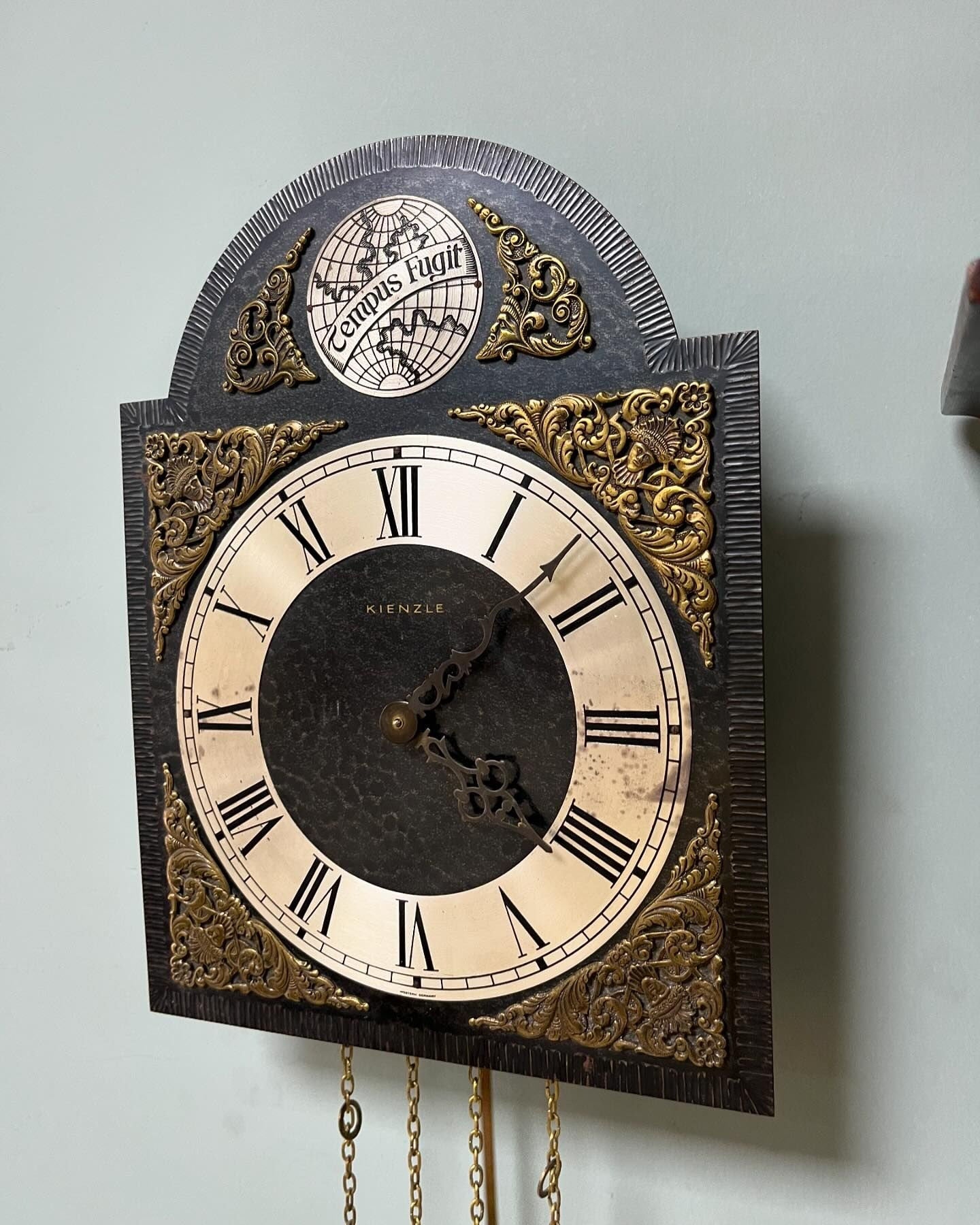 Antique German Wall Clock with Chain Wind and Gong Chime | Brass Accents | 33x25 cm