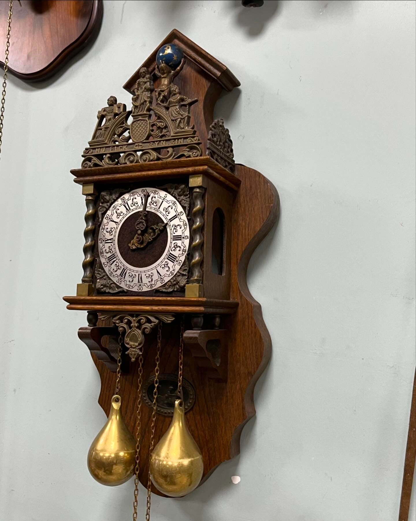 Antique Dutch Wall Clock with Gong Chime | Large Size 60x24 cm | Collectible Vintage Timepiece