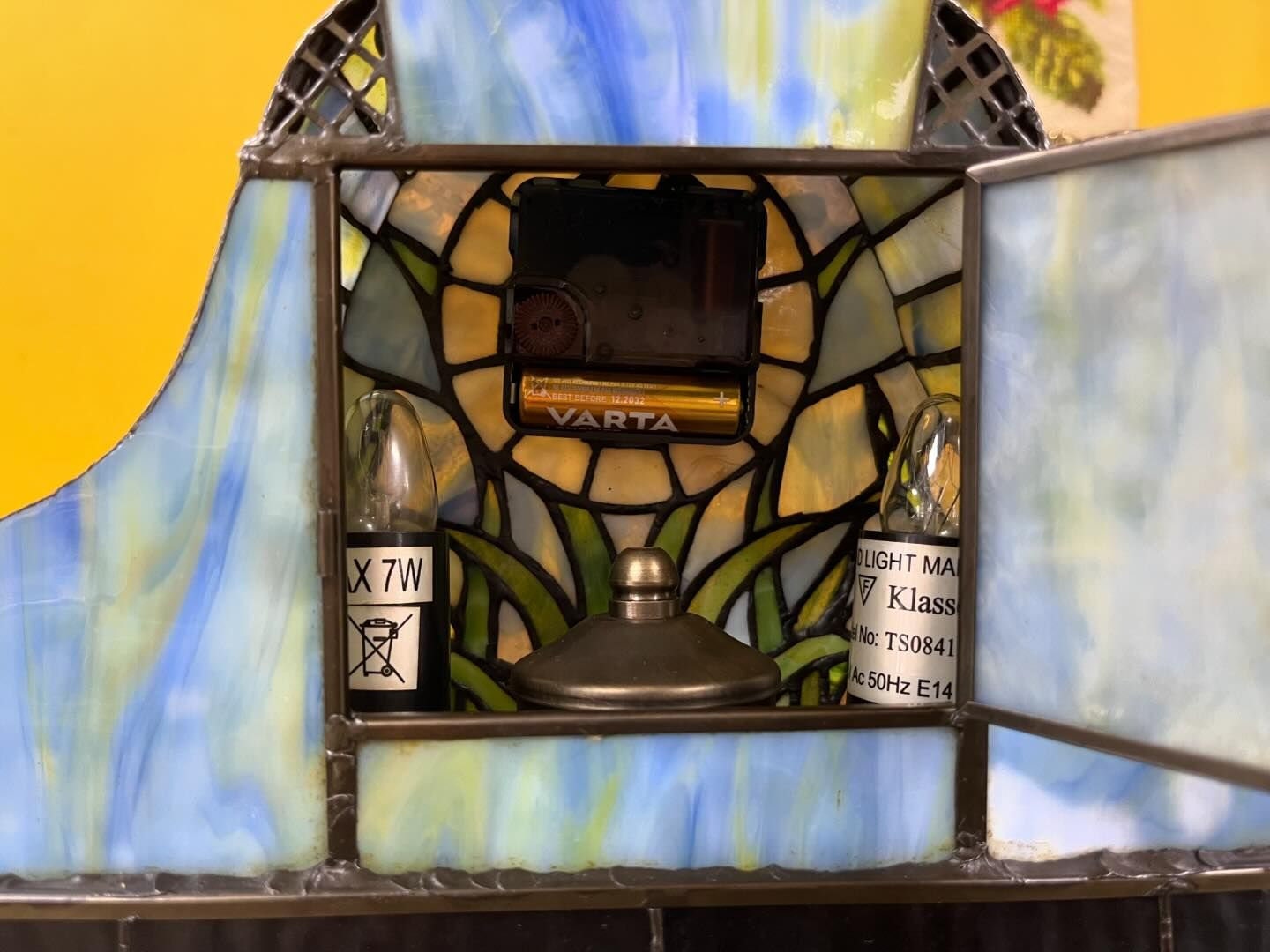 Antique Tiffany Clock and Night Lamp | Stained Glass Handmade | Quartz Battery Operated | 19x33 cm,