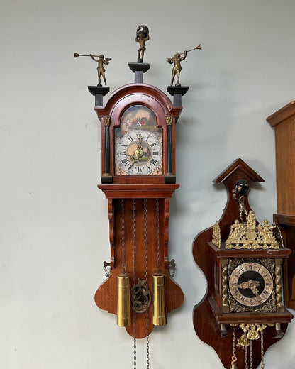 Antique Dutch Wall Clock with Chain Wind and Gong Chime | 70x20 cm | Collectible Vintage Timepiece | Fully Functional
