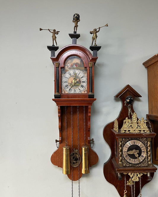 Antique Dutch Wall Clock with Chain Wind and Gong Chime | 70x20 cm | Collectible Vintage Timepiece | Fully Functional
