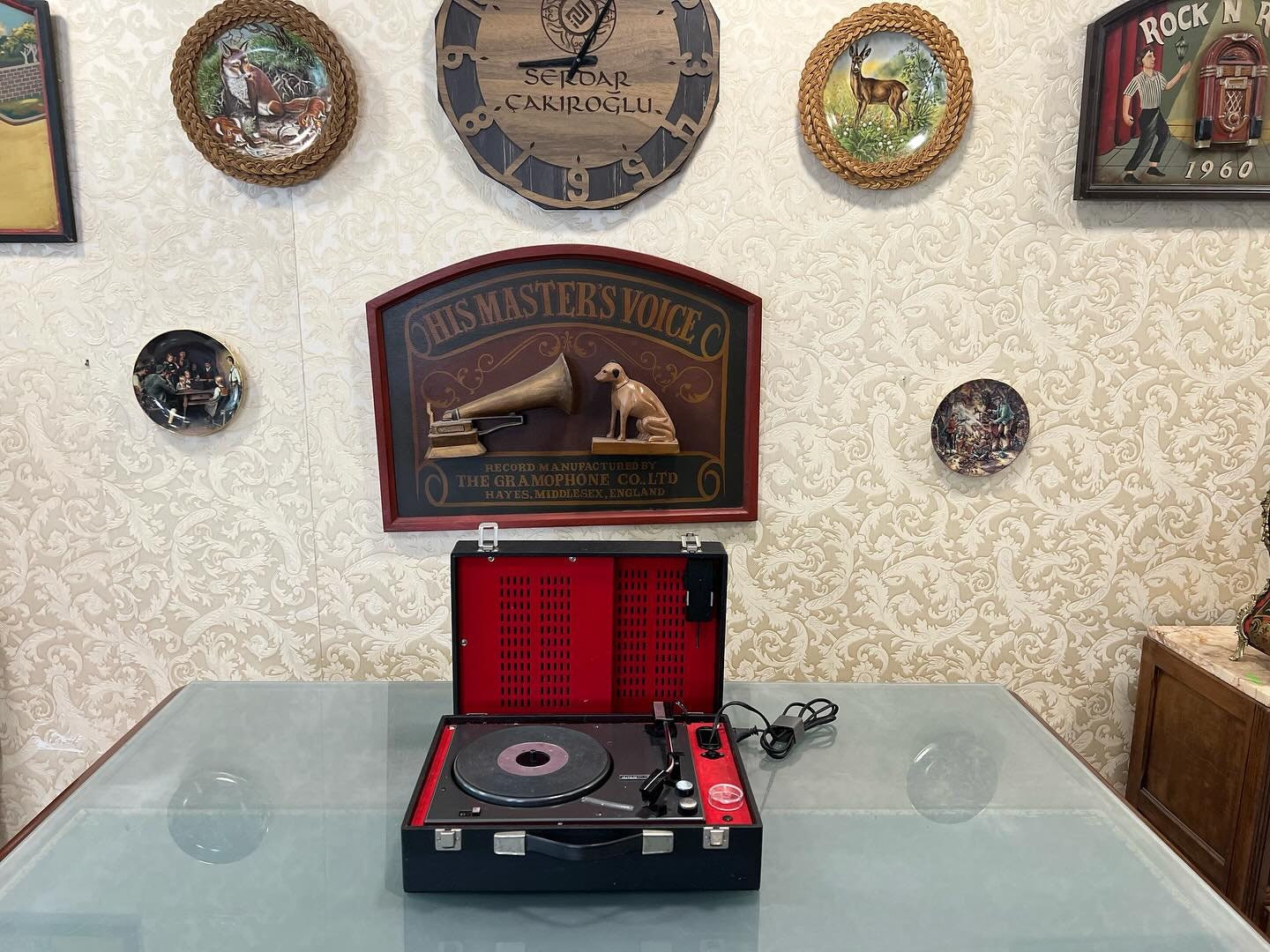 French His Master's Voice Portable Record Player | All Speeds Including 78 RPM | High Condition | Fully Functional- Turntable