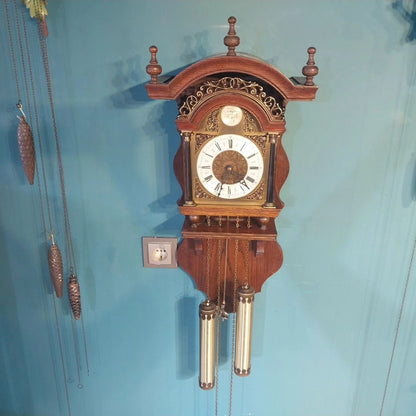 Collectible Antique Dutch Chain-Wound Wooden Case Clock - Hourly Gong Strikes, Perfect for Collection or Daily Use