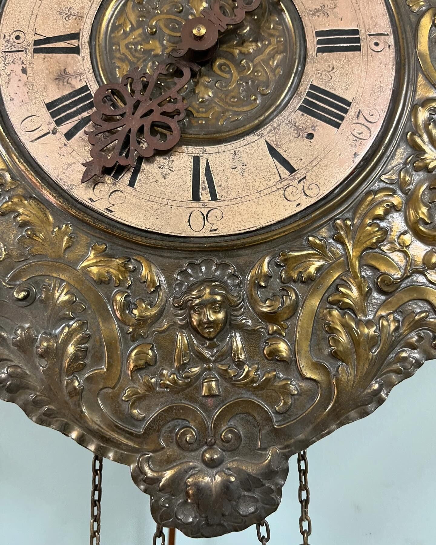 Antique German Wall Clock with Chain Wind and Gong Chime | 45x35 cm | Collectible Vintage Timepiece