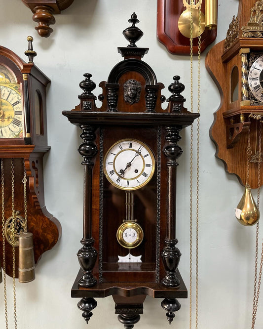 Antique Wall Clock with Wind-Up Mechanism and Gong Chime | 80x35 cm | Wooden Case | Collectible Vintage Timepiece