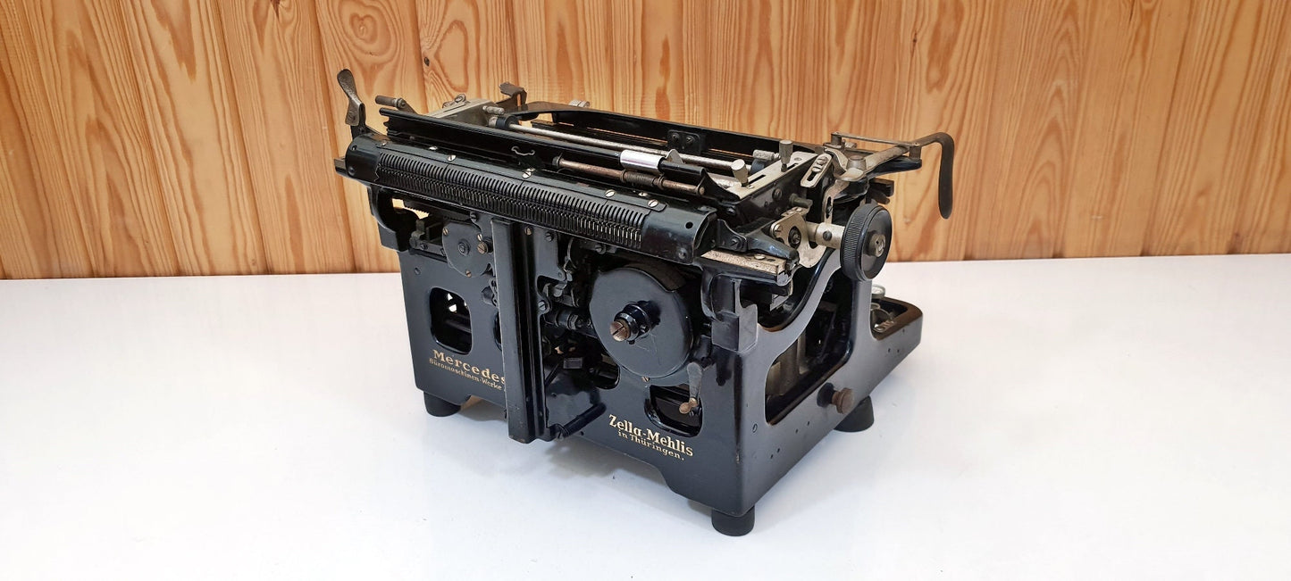 Mercedes Typewriter 1925 - Like New, Fully Operational, Premium Product, Black with Glass Key