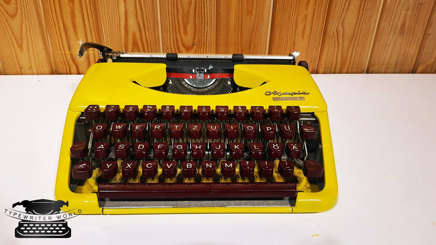 Olympia Yellow Typewriter - Premium Gift | Burgundy Key + Bag | Typewriter Like New,typewriter working