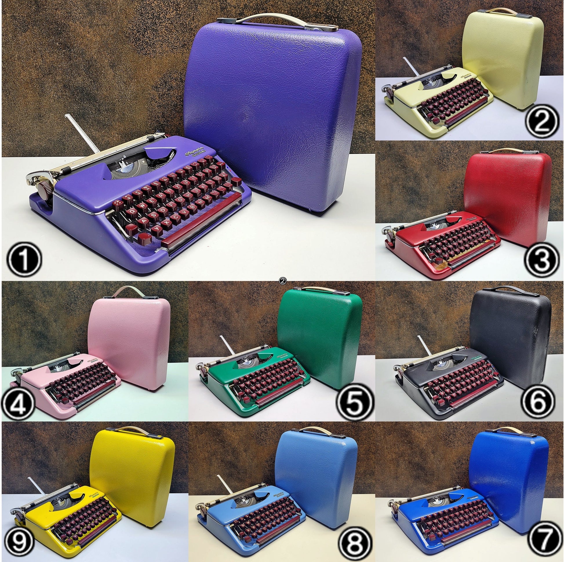 Olympia Splendid 33/66 Vintage Typewriter Burgundy Keyboard and Matching Case | Fully Restored Writing Machine - Great Gift Idea for Writers