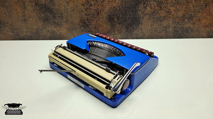 German-Made Olympia Splendid 33/66 Blue Typewriter with Mechanical Burgundy Keyboard and Case | Fully Refurbished Rare Writing Machine